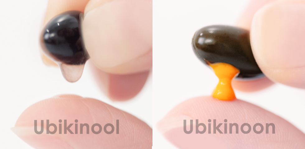 Pilt: Vasakul piimjasvalge ubikinool, paremal oranž ubikinoon